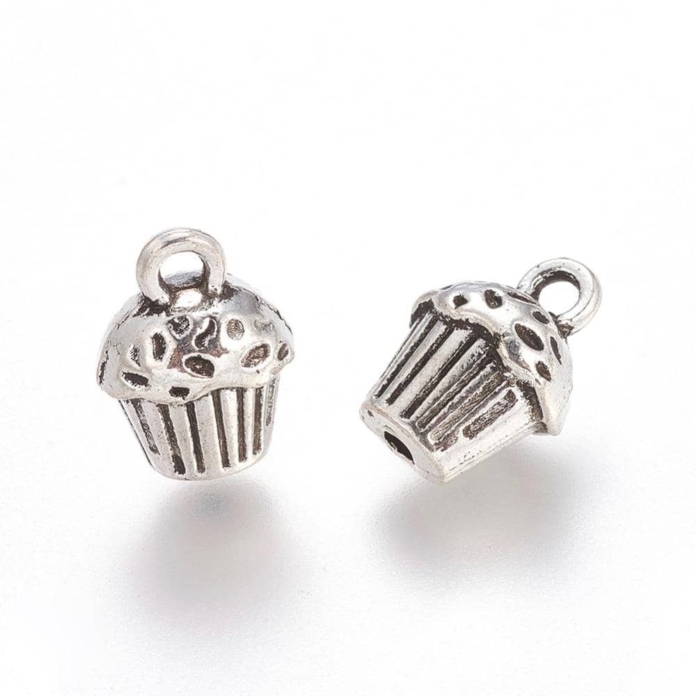 Antique Silver Cup Cake Charm
