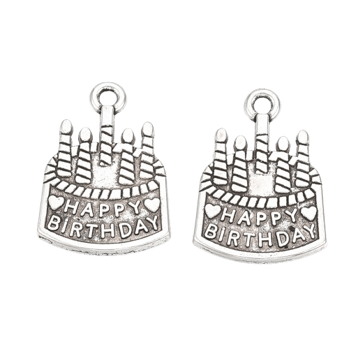 Antique Silver Birthday Cake Charm