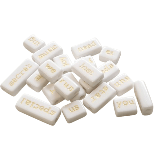 Mixed word beads - white and gold