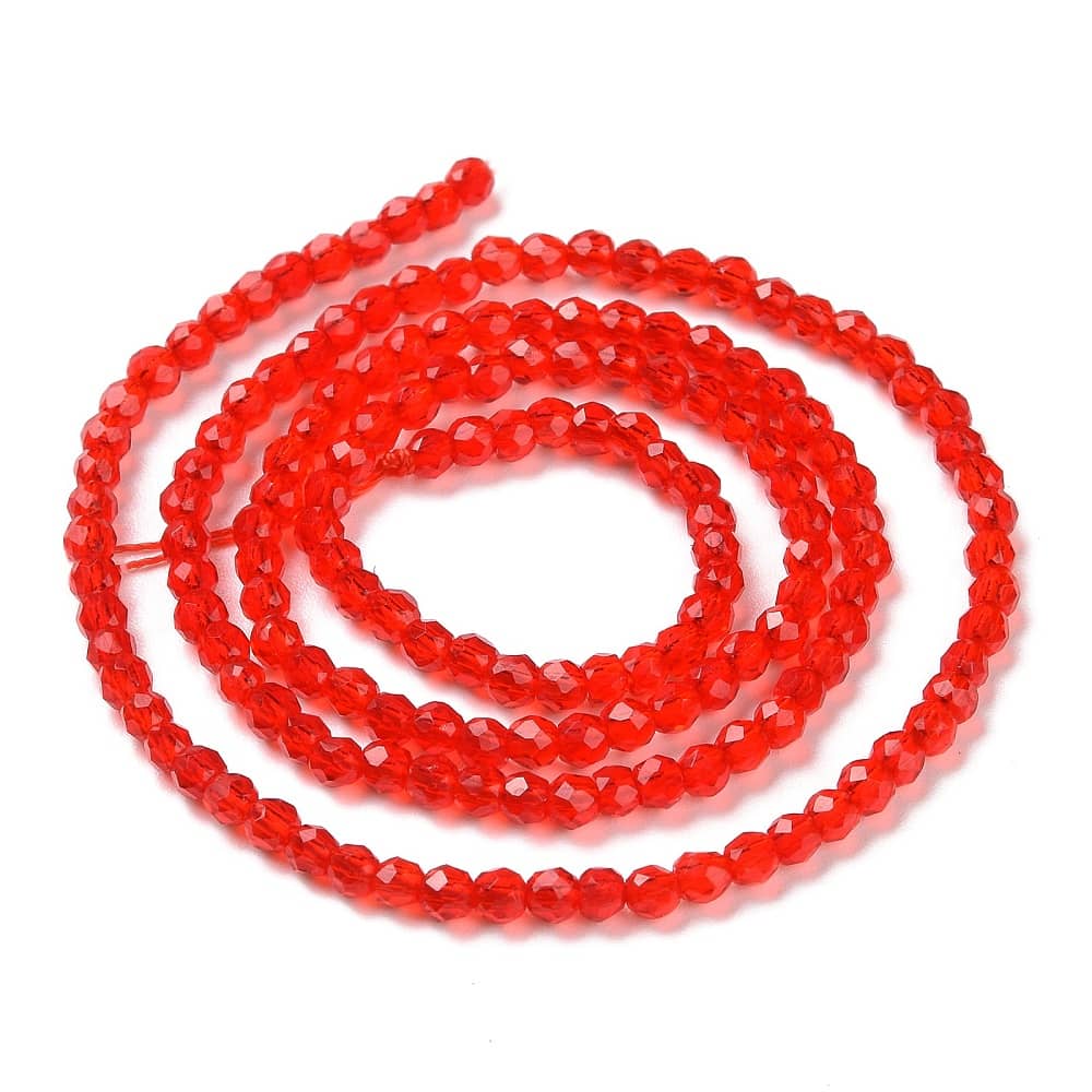 2mm Red Facetted Round Beads