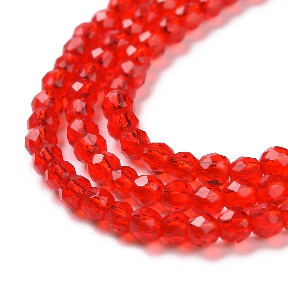 2mm Red Facetted Round Beads