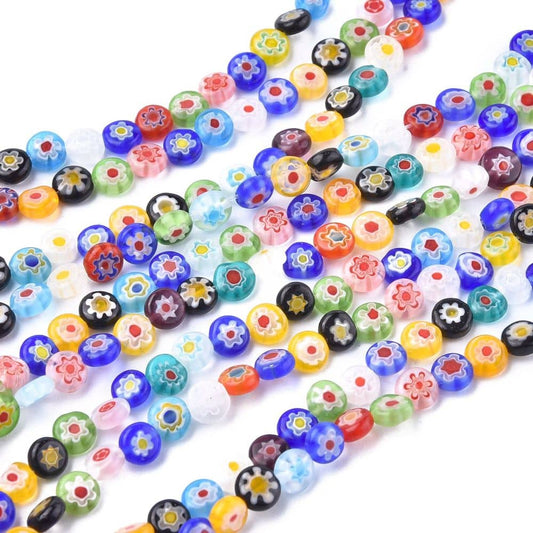 6mm Flat Millefiori Glass Beads