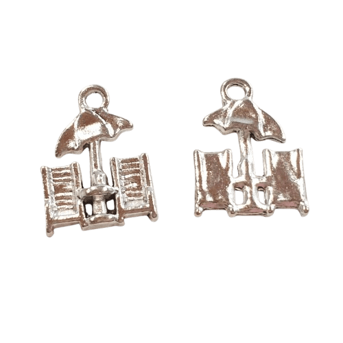 Silver tone beach themed sun chair and umbrella charm image 0