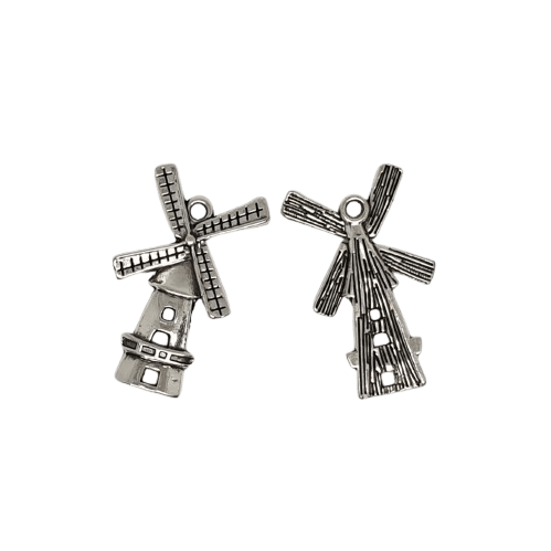 Antique silver tone windmill charm image 0