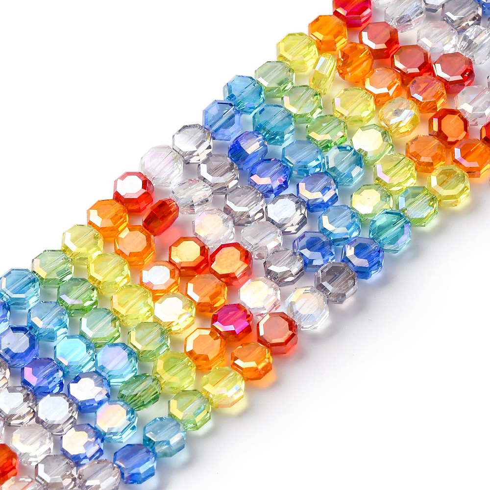 6mm Glass Rainbow Coin Beads