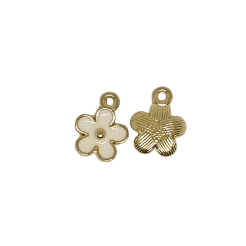 Enamel White and Gold Flower Charm image 0