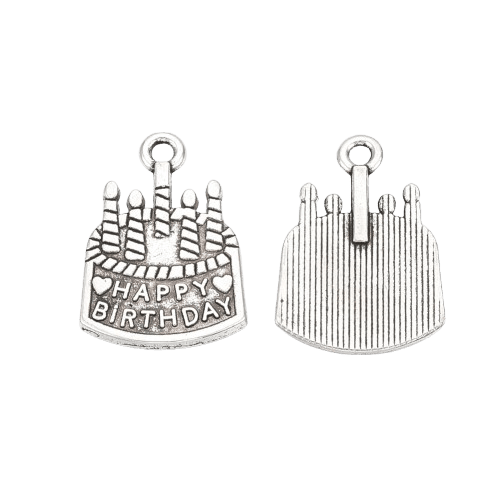 Antique Silver Birthday Cake Charm