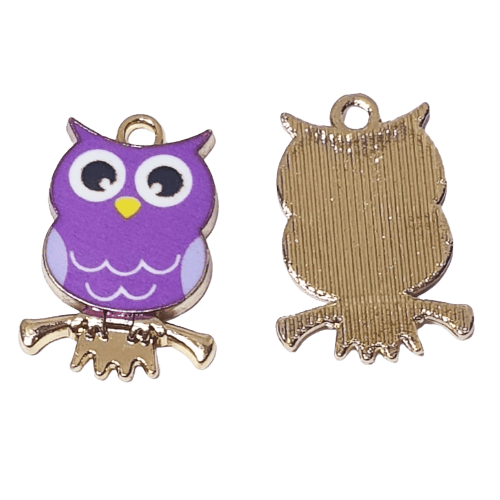 Enamel Purple Owl Charm image 0