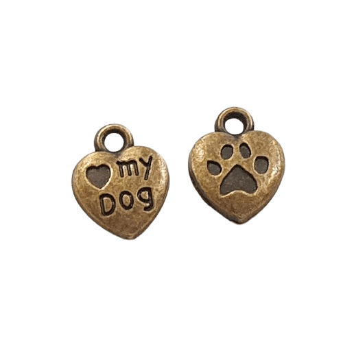 Bronze Dog Themed Heart Charm image 0
