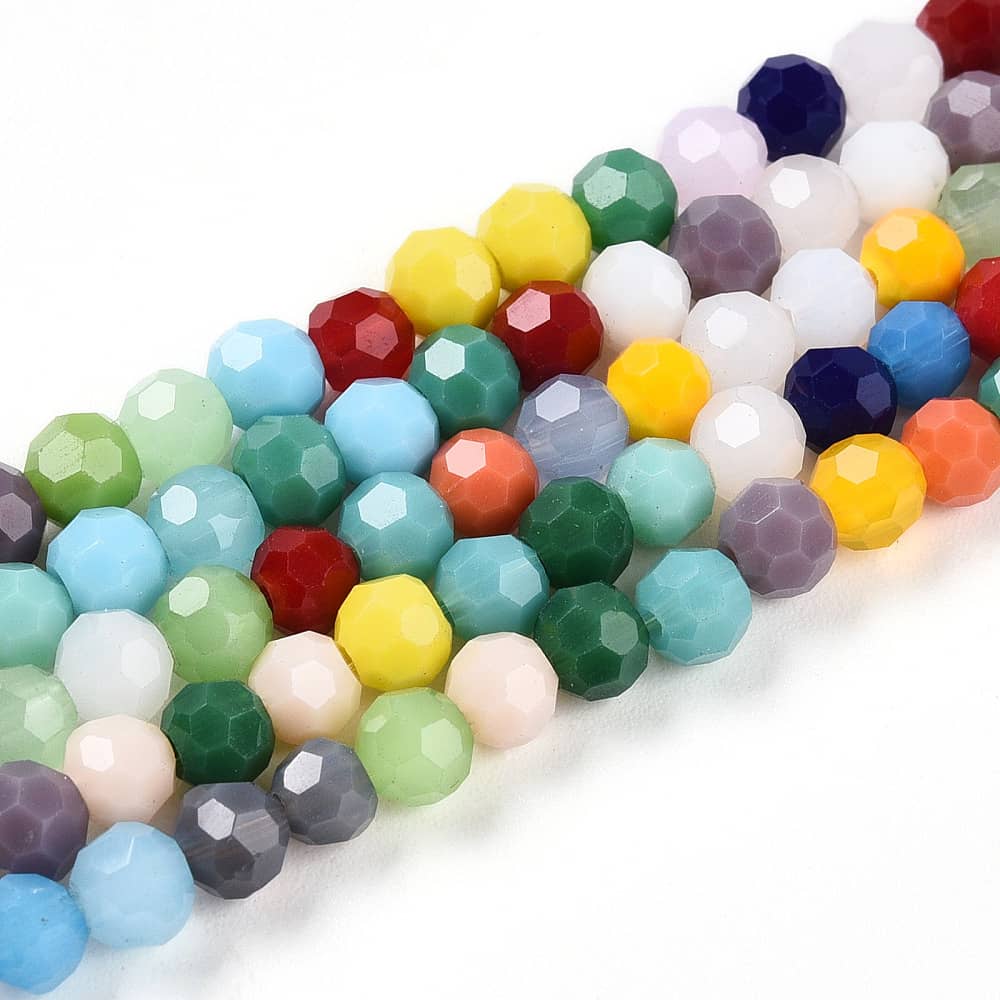 6mm Multicoloured Opaque Facetted Round Beads